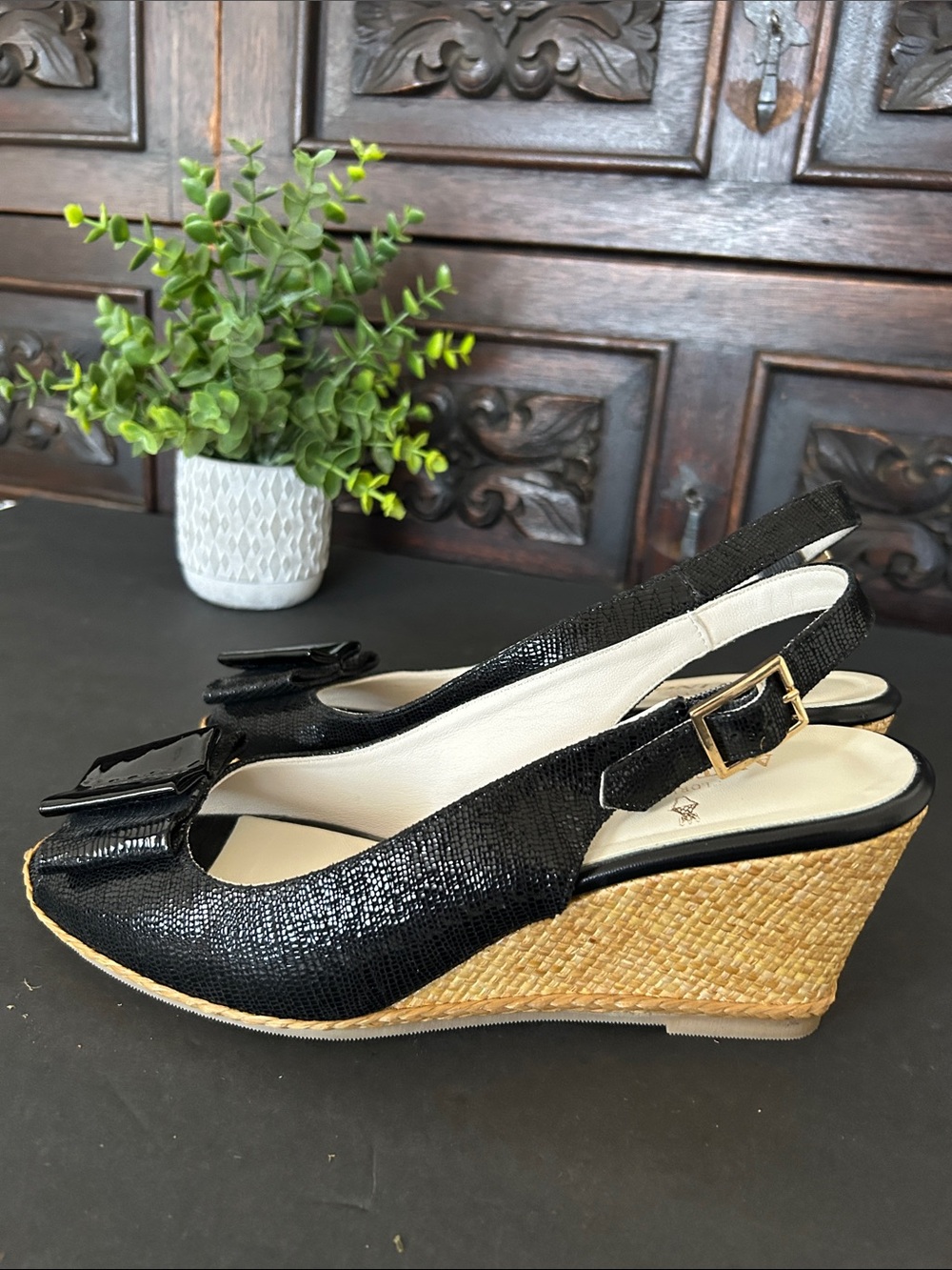 Antinori Black Patent Accent Espadrille Slingbacks